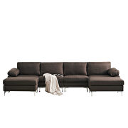 Brown linen fabric sectional sofa additional photo 3 of 11