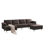 Brown linen fabric sectional sofa additional photo 4 of 11