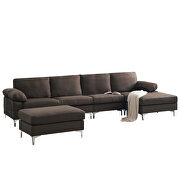 Brown linen fabric sectional sofa additional photo 5 of 11