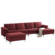Red linen fabric sectional sofa additional photo 2 of 12