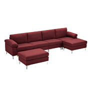Red linen fabric sectional sofa additional photo 3 of 12