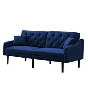 Futon sofa sleeper navy blue velvet with 2 pillows additional photo 2 of 12