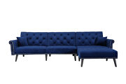 Convertible sofa bed sleeper navy blue velvet additional photo 4 of 10