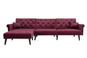 Convertible sofa bed sleeper red velvet additional photo 3 of 8