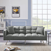 Futon sofa sleeper light gray velvet with 2 pillows by La Spezia additional picture 9