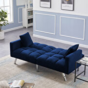 Futon sofa sleeper navy blue velvet with 2 pillows by La Spezia additional picture 5