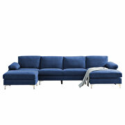 Navy blue fabric relax lounge convertible sectional sofa additional photo 4 of 9