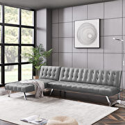 Reversible sectional sofa sleeper gray pu with metal legs additional photo 4 of 10