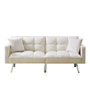 Beige velvet upholstery futon sofa sleeper with 2 pillows by La Spezia additional picture 2