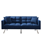 Navy blue velvet futon sofa sleeper with 2 pillows by La Spezia additional picture 3