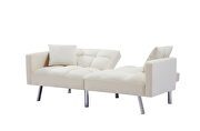 Beige velvet futon sofa sleeper with 2 pillows by La Spezia additional picture 3