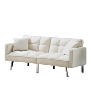 Beige velvet futon sofa sleeper with 2 pillows by La Spezia additional picture 4