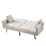 Beige velvet futon sofa sleeper with 2 pillows by La Spezia additional picture 6