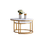 Golden metal frame with marble color top modern nesting coffee table by La Spezia additional picture 4