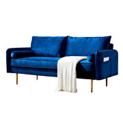 Blue velvet fabric sofa with pocket additional photo 2 of 6