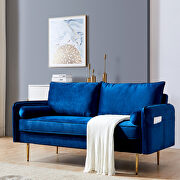 Blue velvet fabric sofa with pocket additional photo 4 of 6