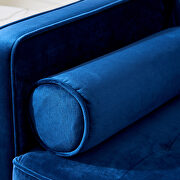Mid-century modern blue velvet fabric bench sectional couch sofa by La Spezia additional picture 7