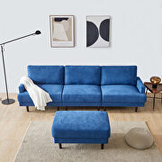 Modern blue fabric sofa l shape, 3 seater with ottoman additional photo 5 of 8