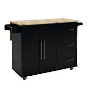 Kitchen island with spice rack towel rack and extensible solid wood top black by La Spezia additional picture 2