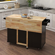 Kitchen island with spice rack towel rack and extensible solid wood top black by La Spezia additional picture 3