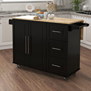 Kitchen island with spice rack towel rack and extensible solid wood top black by La Spezia additional picture 4