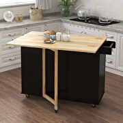 Kitchen island with spice rack towel rack and extensible solid wood top black by La Spezia additional picture 7