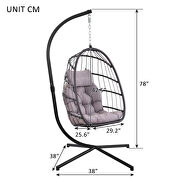 Indoor outdoor patio wicker hanging chair swing chair patio egg chair uv resistant dark gray cushion aluminum frame additional photo 3 of 7