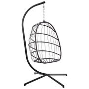 Indoor outdoor patio wicker hanging chair swing chair patio egg chair uv resistant dark gray cushion aluminum frame additional photo 4 of 7