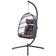 Indoor outdoor patio wicker hanging chair swing chair patio egg chair uv resistant dark gray cushion aluminum frame by La Spezia additional picture 7