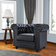 Classic sofa 1-seat black genuine leather solid wood oak feet additional photo 2 of 17