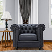 Classic sofa 1-seat black genuine leather solid wood oak feet additional photo 3 of 17