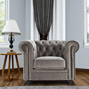Classic sofa 1-seat gray velvet solid wood oak feet additional photo 3 of 19