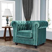 Classic sofa 1-seat green velvet solid wood oak feet additional photo 3 of 19
