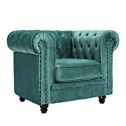 Classic sofa 1-seat green velvet solid wood oak feet additional photo 4 of 19