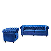 Classic sofa 1-seat blue velvet solid wood oak feet additional photo 4 of 19