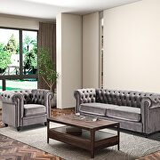 Classic sofa loveseat gray velvet solid wood oak feet additional photo 2 of 19