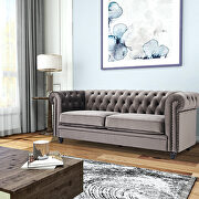 Classic sofa loveseat gray velvet solid wood oak feet by La Spezia additional picture 14
