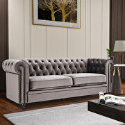 Classic sofa loveseat gray velvet solid wood oak feet additional photo 4 of 19