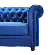Classic sofa loveseat blue velvet solid wood oak feet additional photo 4 of 17