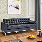 Black genuine leather sofa loveseat metal foot by La Spezia additional picture 3