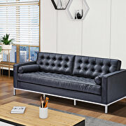 Black genuine leather sofa loveseat metal foot by La Spezia additional picture 6