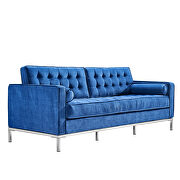 Blue velvet sofa loveseat metal foot additional photo 3 of 18