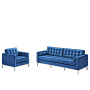Blue velvet sofa loveseat metal foot additional photo 5 of 18
