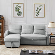 Light gray linen upholstery pull-out storage sofa by La Spezia additional picture 4