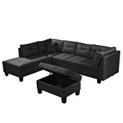 Black sectional sofa set for living room with left hand chaise lounge and storage ottoman additional photo 5 of 8