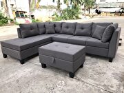 Dark gray sectional sofa set for living room with left hand chaise lounge and storage ottoman by La Spezia additional picture 2