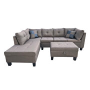 Brown linen fabric 3-piece sofa with left chaise lounge and storage ottoman by La Spezia additional picture 3