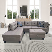 Brown linen fabric 3-piece sofa with left chaise lounge and storage ottoman by La Spezia additional picture 7