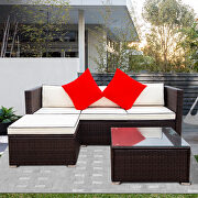 Creme cushion with black core patio sectional wicker rattan sofa 3 piece set by La Spezia additional picture 14