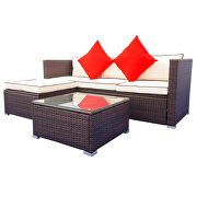 Creme cushion with black core patio sectional wicker rattan sofa 3 piece set by La Spezia additional picture 18